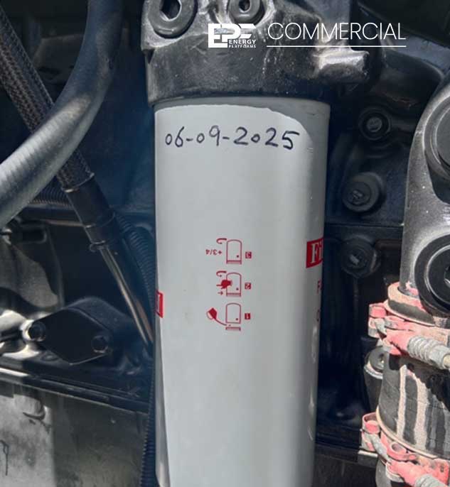 Spin-on fuel filter close up on genset